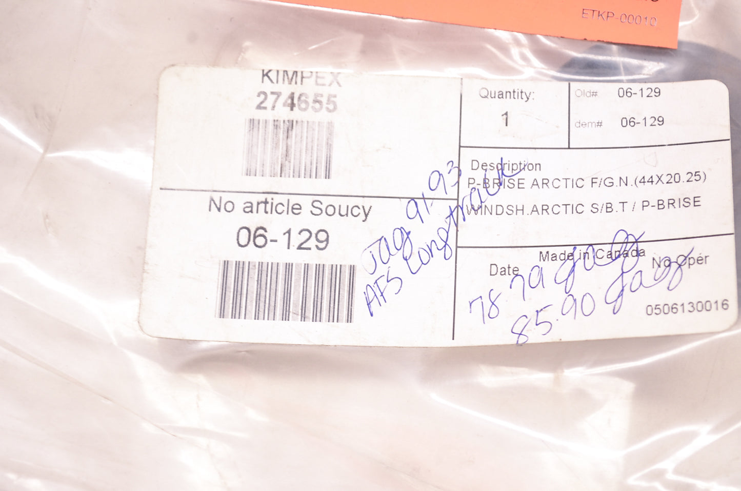 Kimpex 06-129, 274655, 0636-121 Windshield NOS