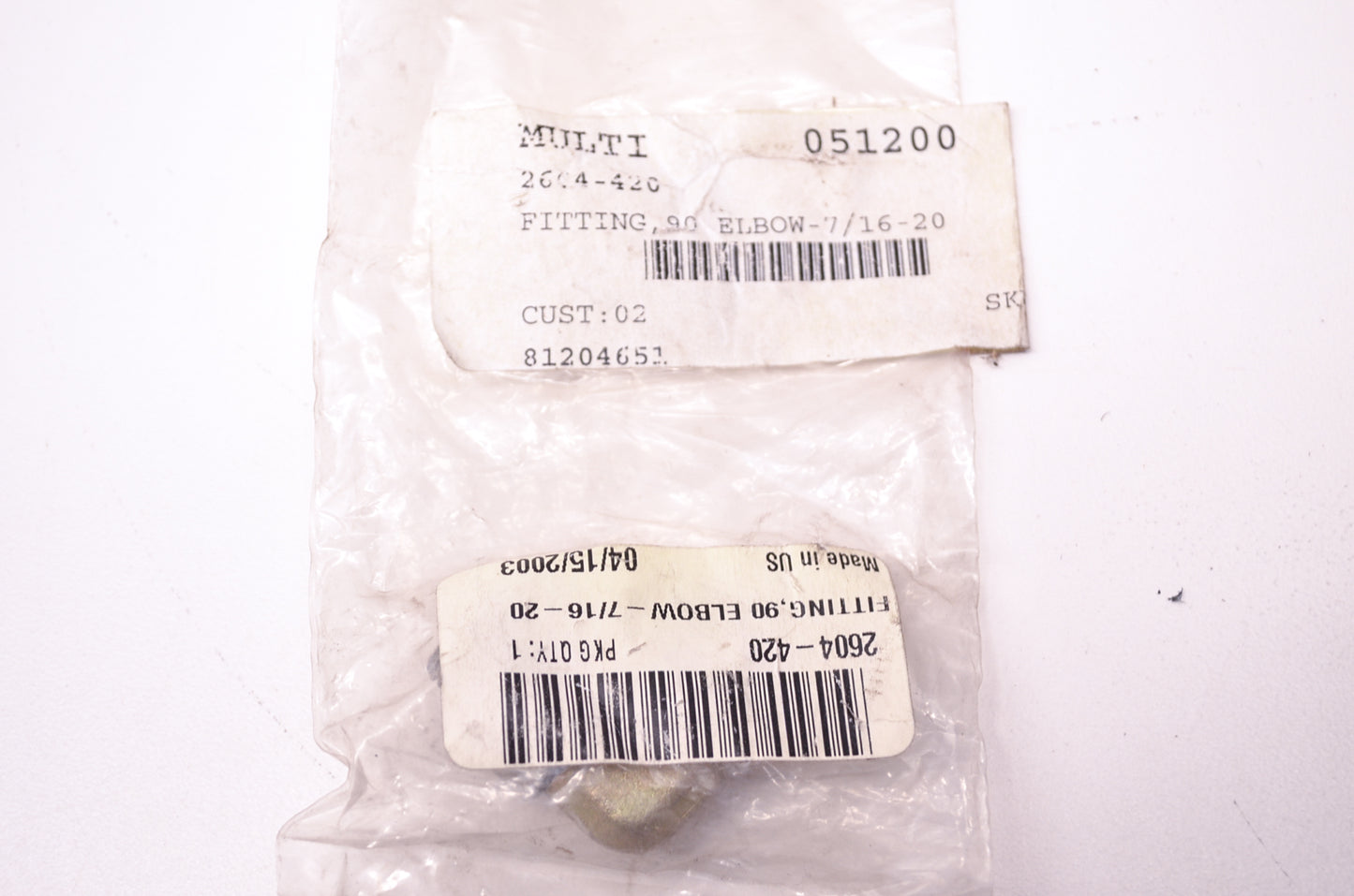 New OEM Arctic Cat 2604-420 Fitting 90 Elbow 7/16-20 NOS