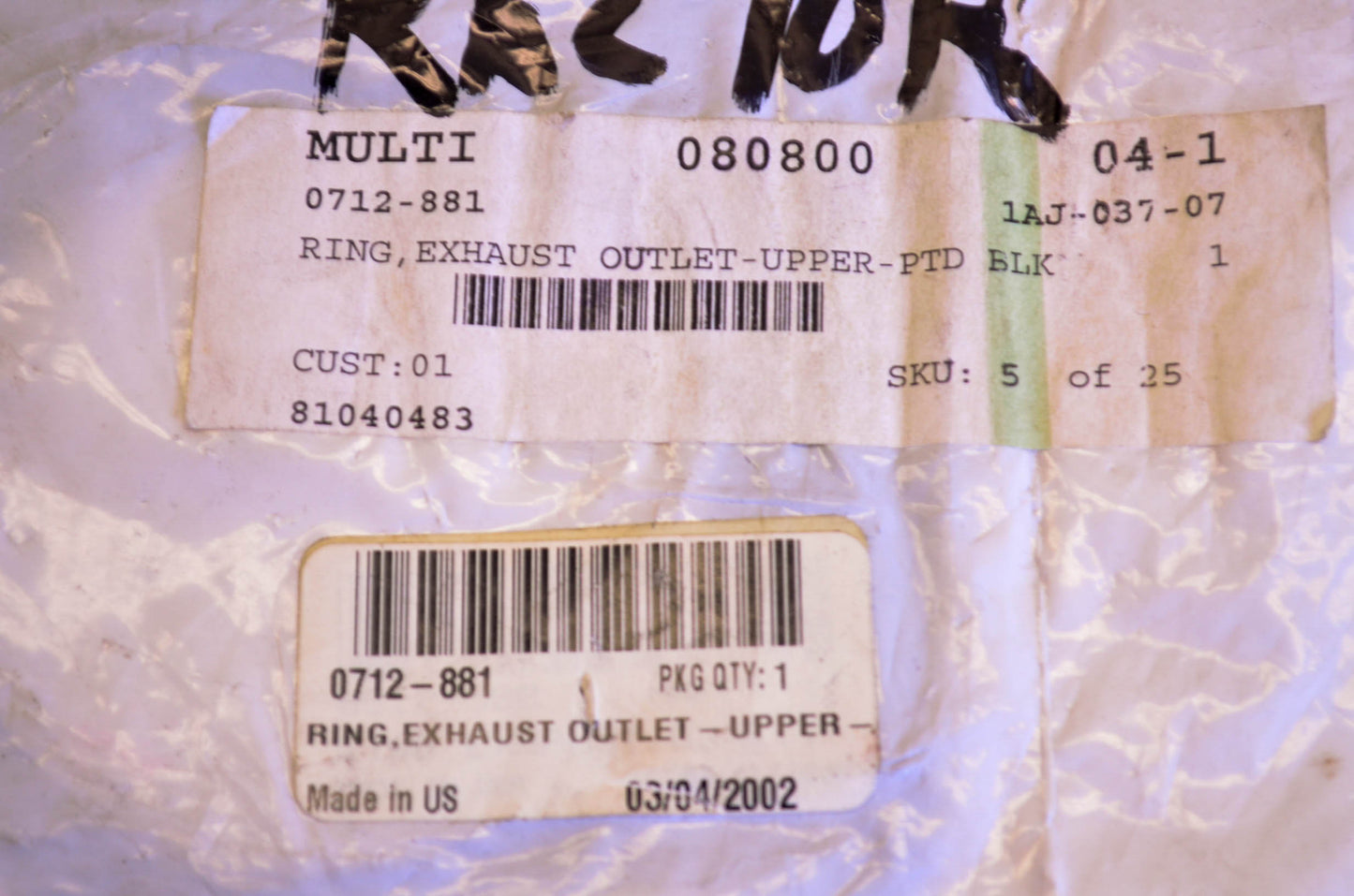 New OEM Arctic Cat 0712-881 Upper Outlet Exhaust Ring NOS