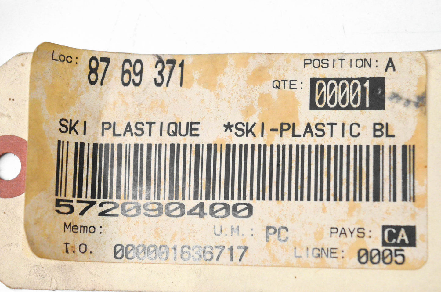 Parts Unlimited 572090400 Ski Plastic Black NOS