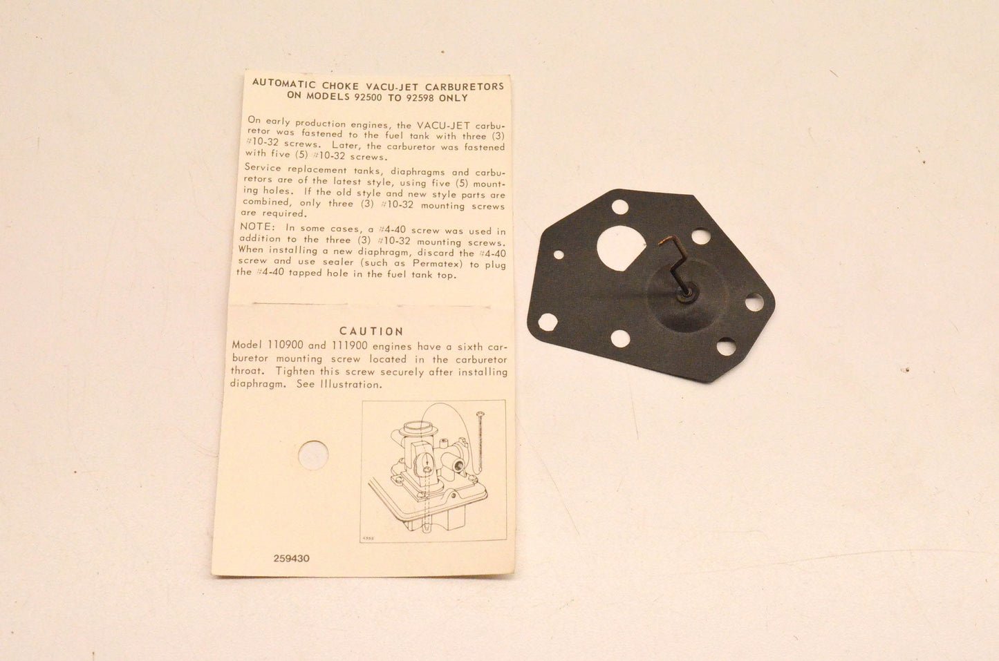 New OEM Briggs & Stratton 299637 Diaphragm Assembly NOS