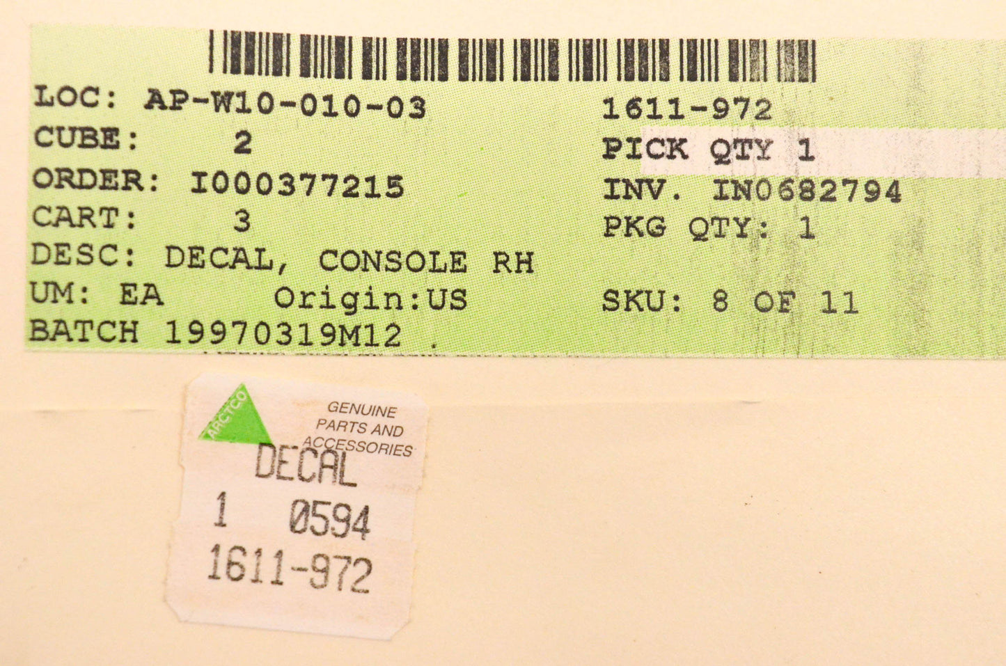 New OEM Arctic Cat 1611-972 Right Console Decal NOS