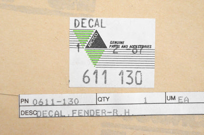 New OEM Arctic Cat 0611-130 Right Fender Decal NOS