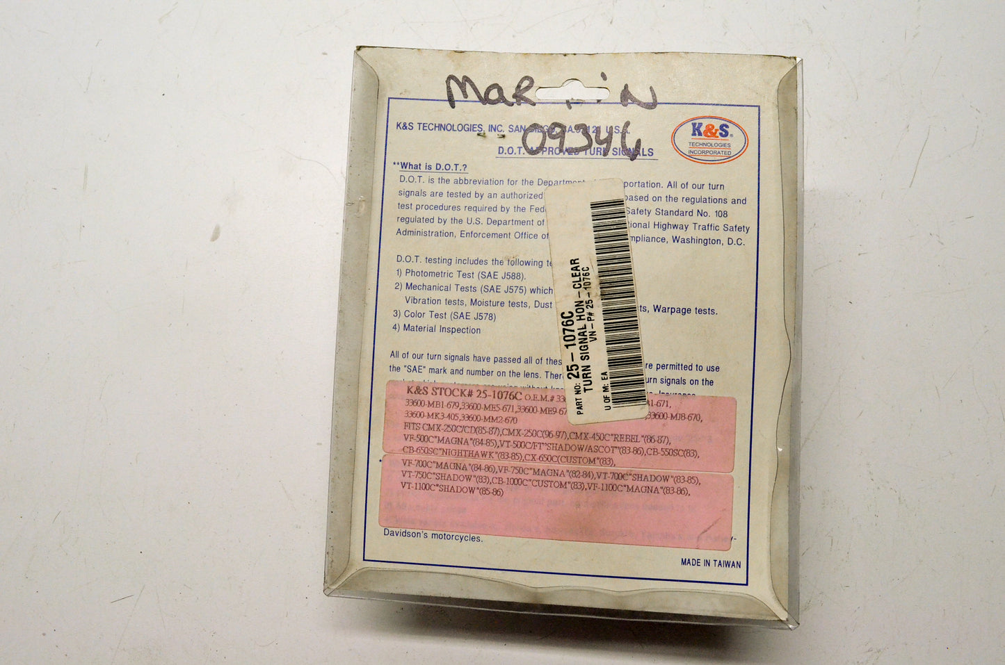 K&S 25-1076C Honda Turn Signal Clear NOS