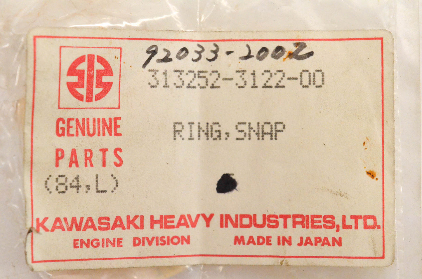 New OEM Kawasaki 92033-2002 Snap Ring NOS