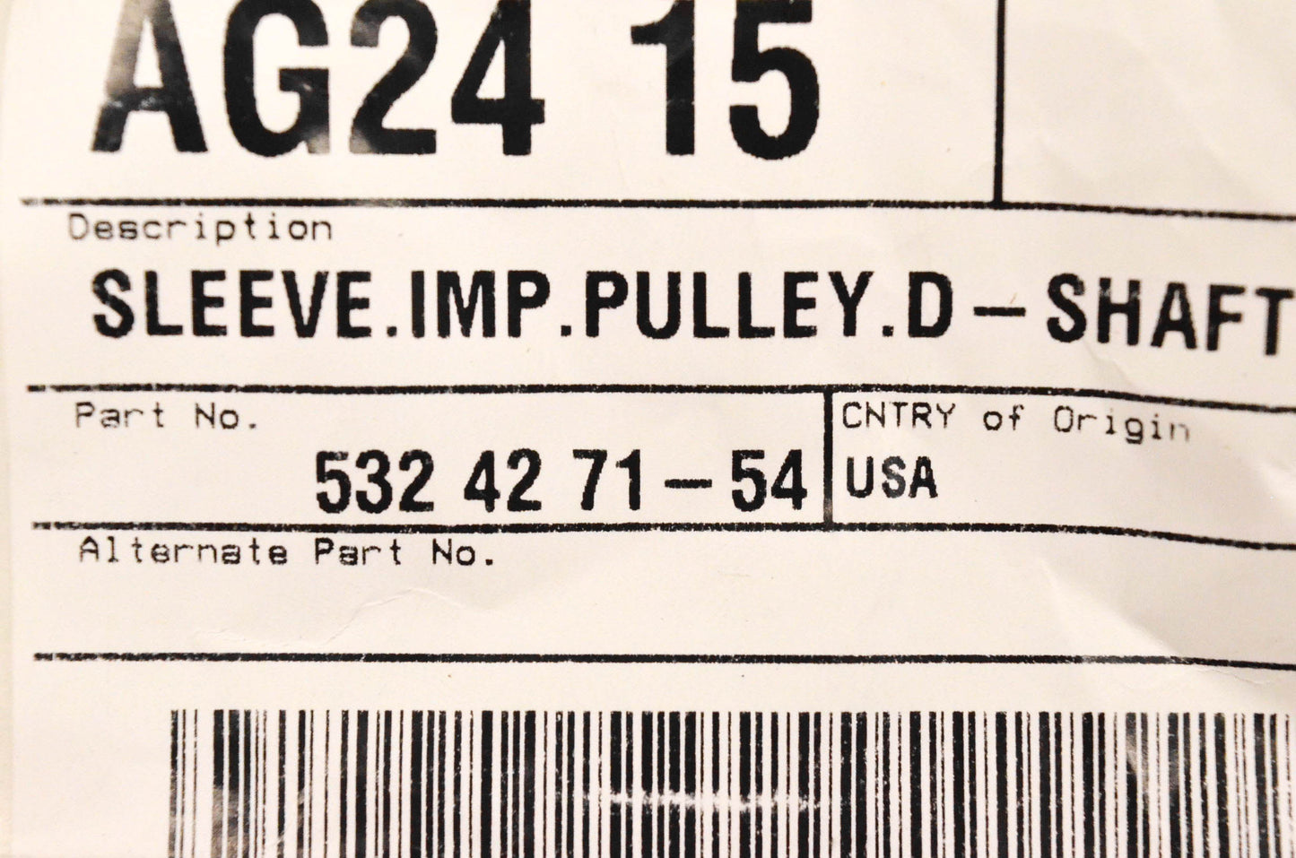 New OEM Husqvarna 5324271-54, 532427154 Sleeve Imp Pulley D-Shaft NOS