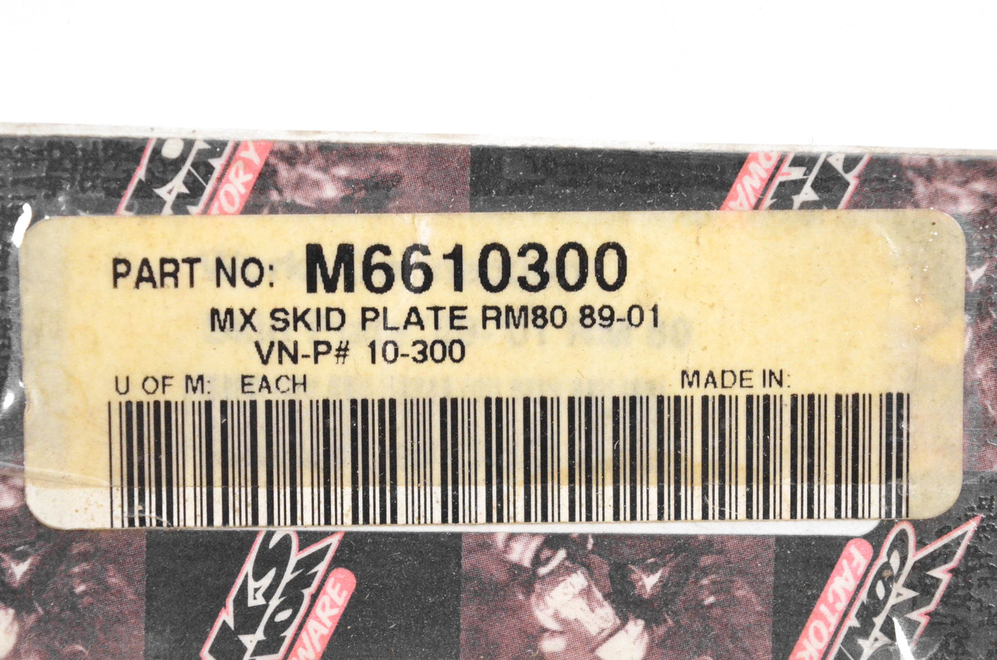 Works Connection 10-300, M6610300 MX Skid Plate RM80 1989-01 NOS