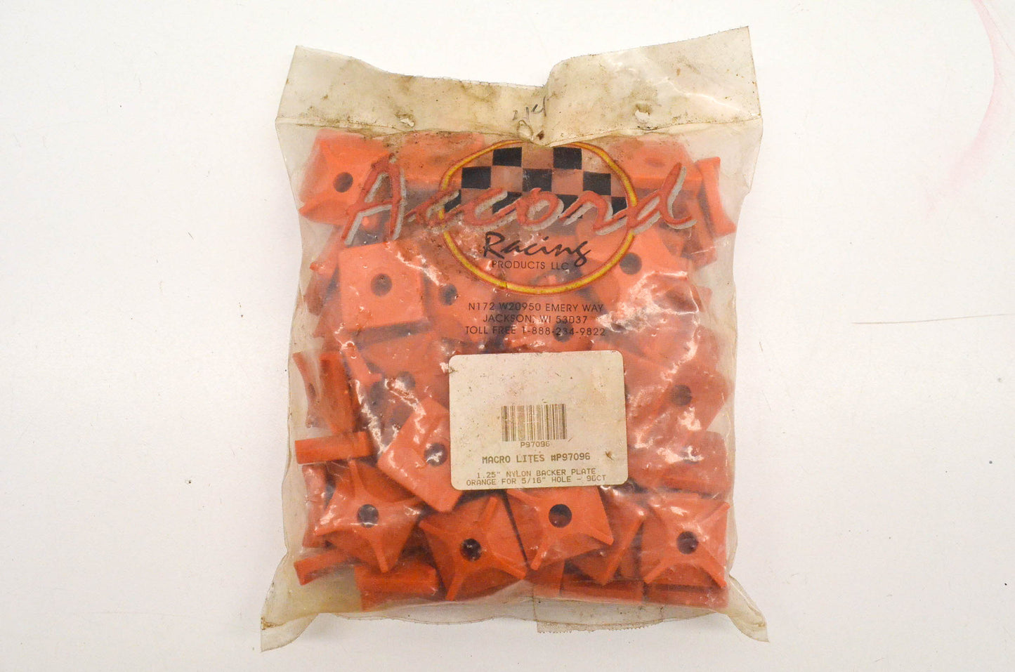 Accord Racing P97096 1.25" Orange Nylon Backer Plate For 5/16" Hole Kit NOS
