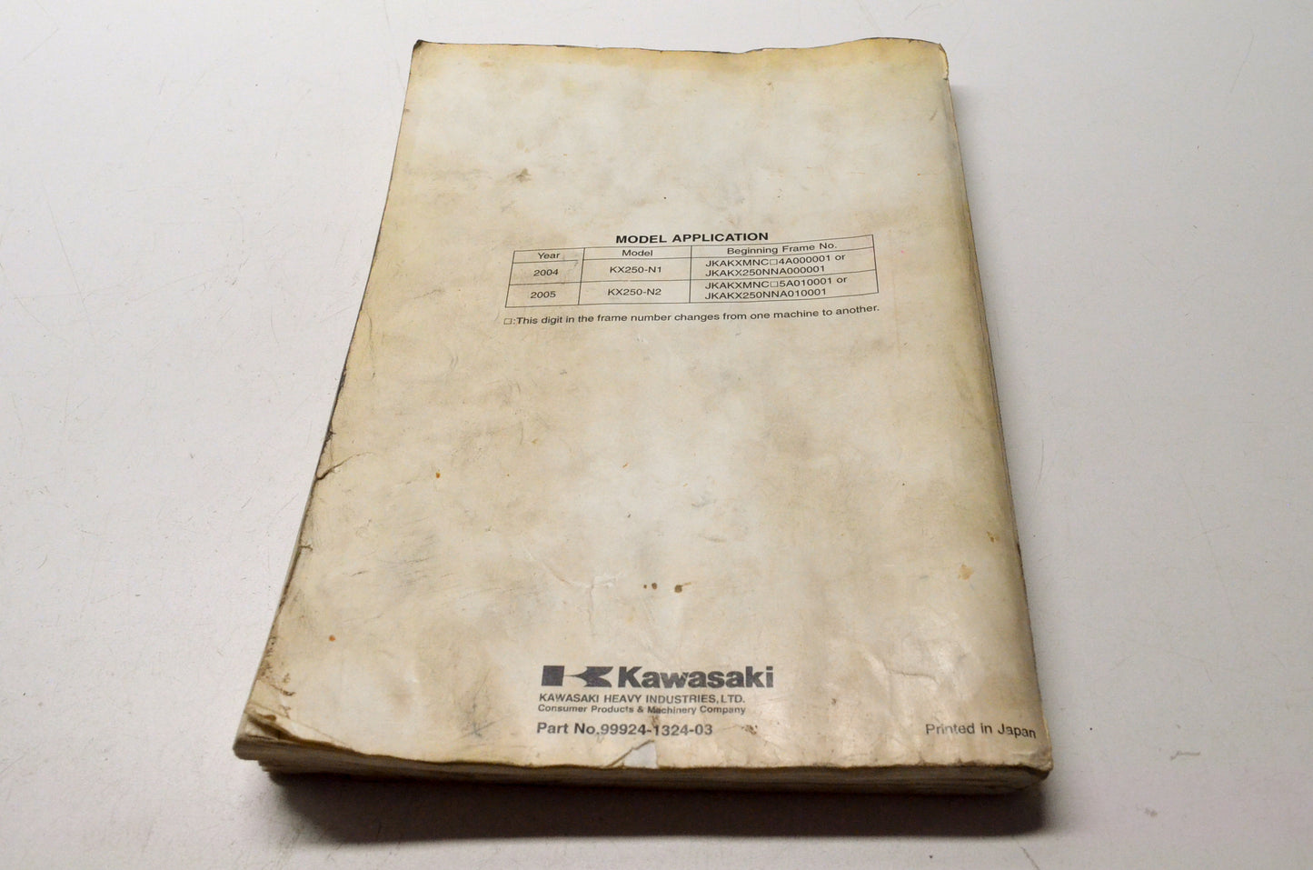 OEM Kawasaki 99924-1324-03 KX250F Motorcycle Service Manual