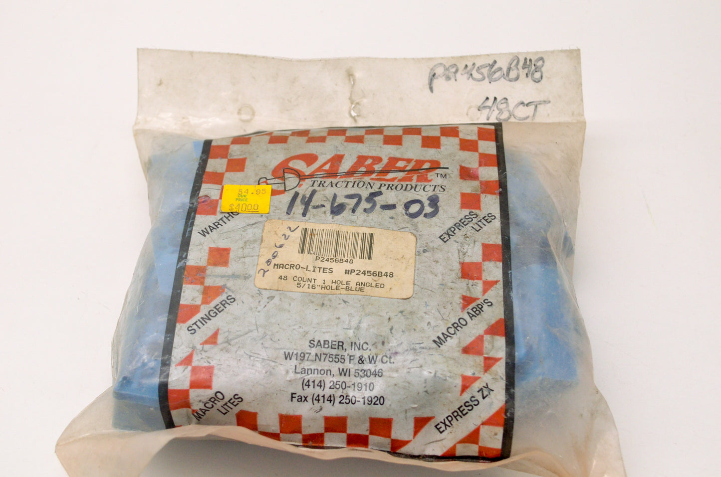 Saber P2456B48 1 Hole Angeled 5/16" Blue Qty 48 NOS