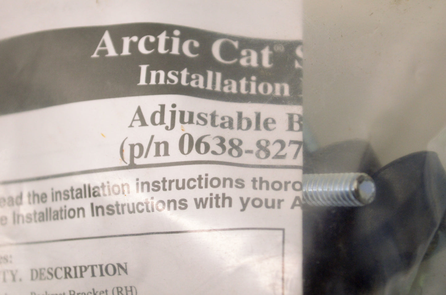 OEM Arctic Cat 0638-827 Adjustable Backrest Kit NOS