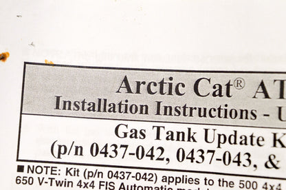OEM Arctic Cat 0437-042 Fuel Tank Replacement Kit NOS