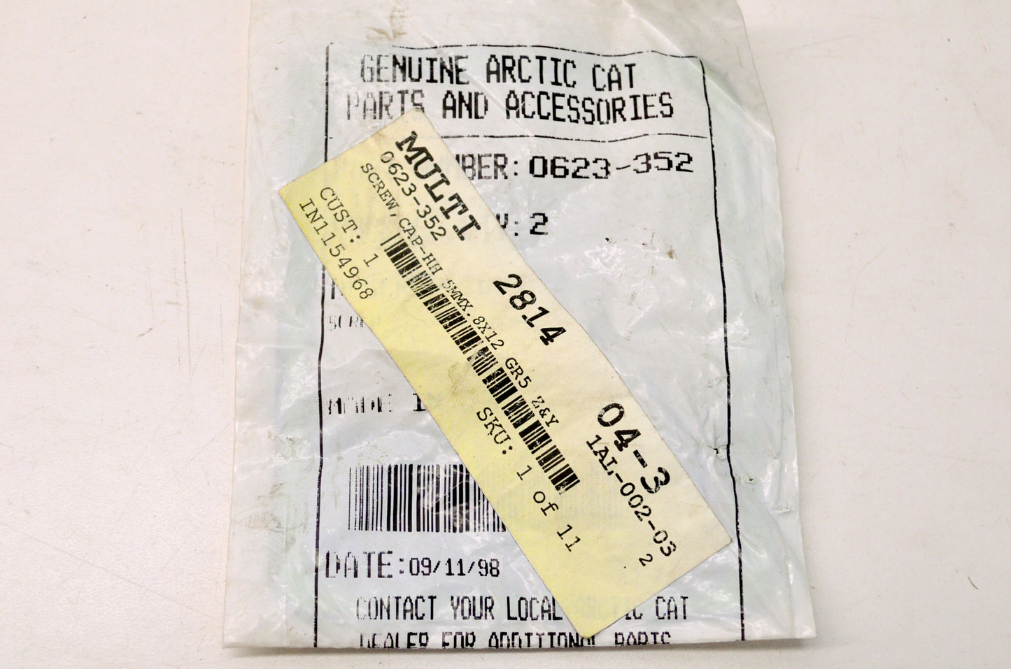 OEM Arctic Cat 0623-352 Cap Screw HH QTY 2 NOS