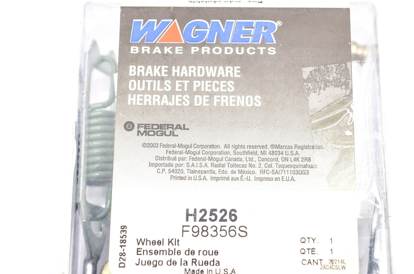 Wagner H2526, F98356S Drum Brake Self Adjusting Cable Kit NOS
