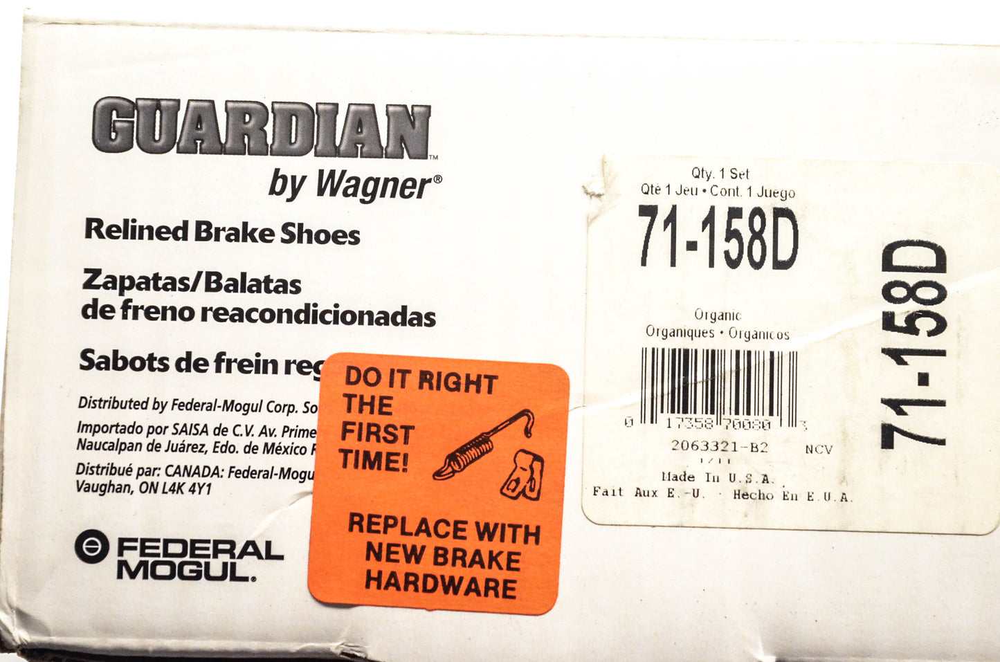 Wagner 71-158D Guardian Relined Brake Shoe Kit NOS