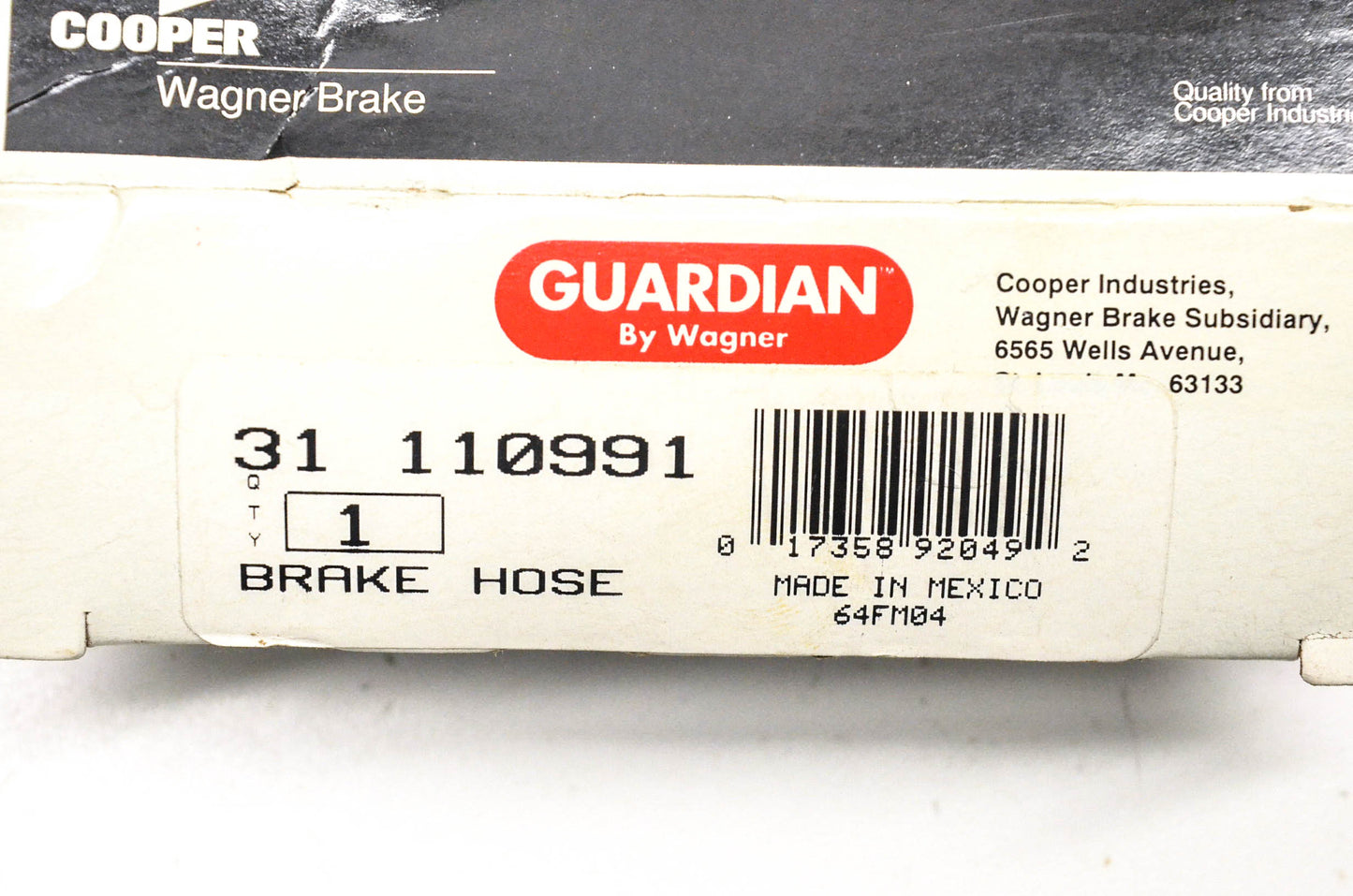 Wagner F110991, 31 110991 Guardian Brake Hose NOS