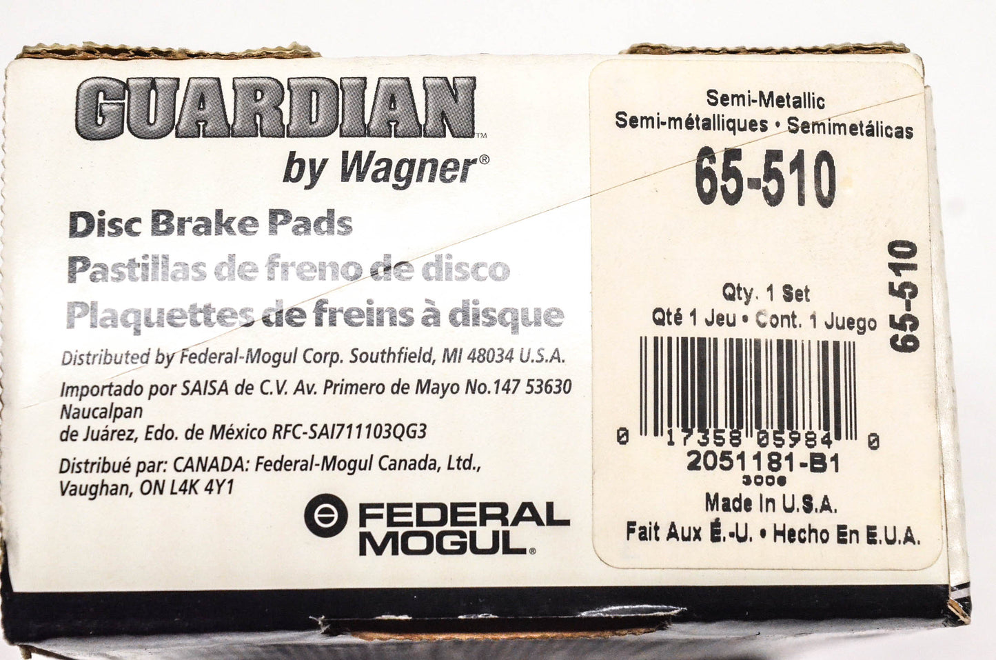 Wagner 65-510 Guardian Disc Brake Pad Kit NOS