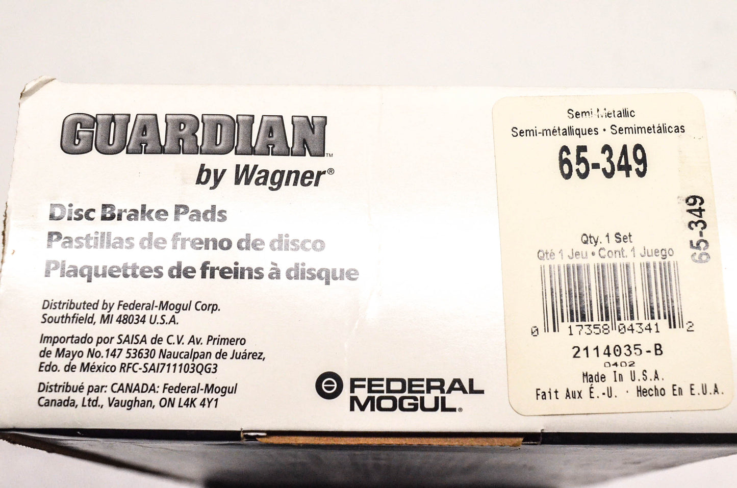 Wagner 65-349, 2114035-B Guardian Disc Brake Pad Kit NOS