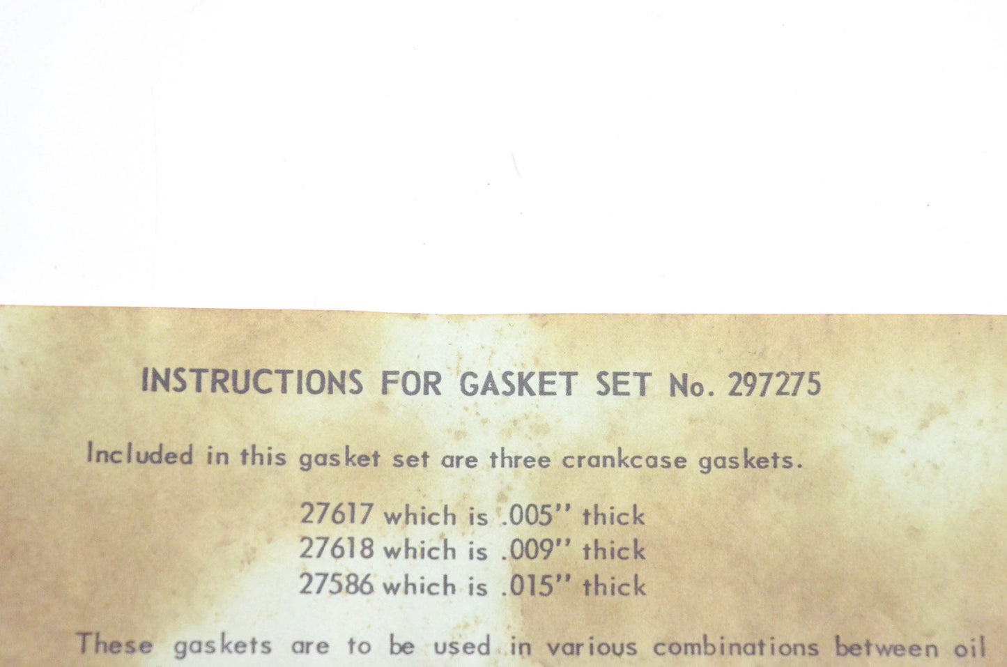 New OEM Briggs & Stratton 297275 Gasket Kit NOS