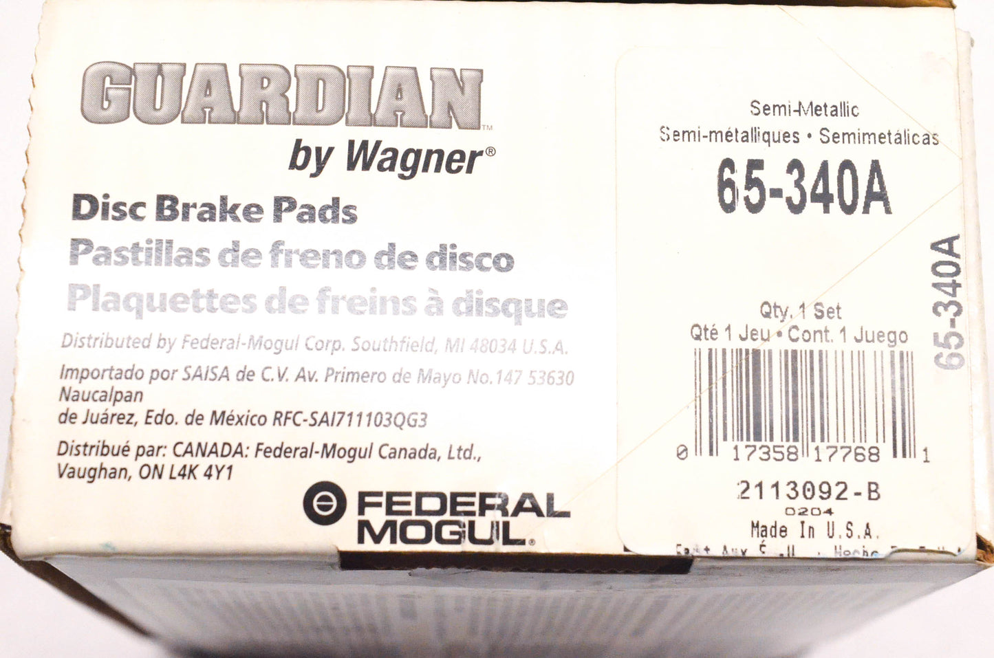 Wagner 65-340A Guardian Semi Metallic Disc Brake Pad Kit NOS
