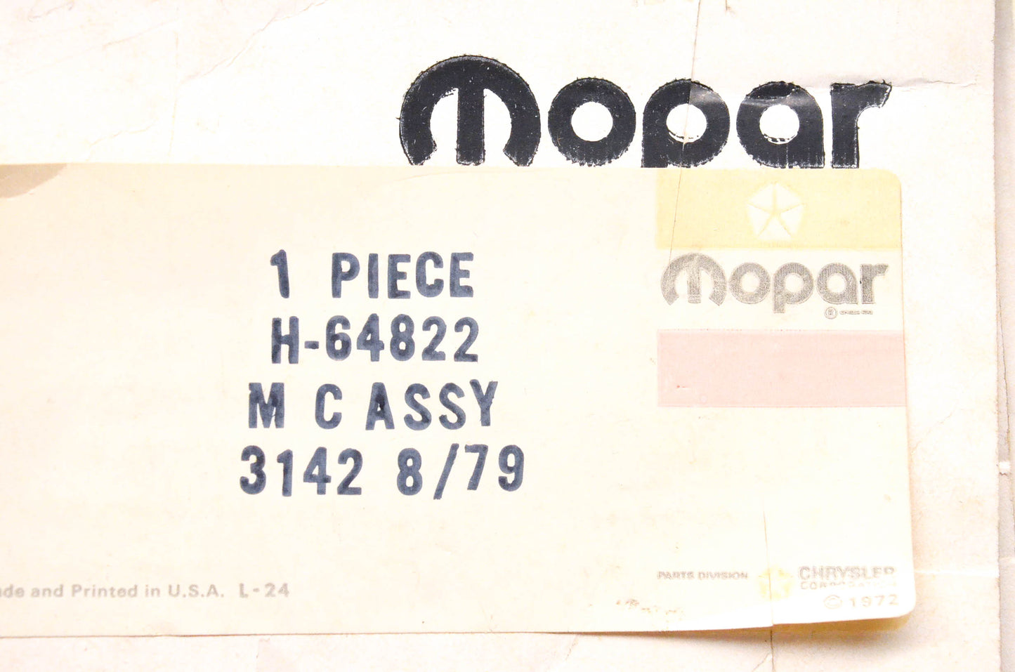 Mopar H64822, H-64822, FF-78878 Master Brake Cylinder Assembly NOS