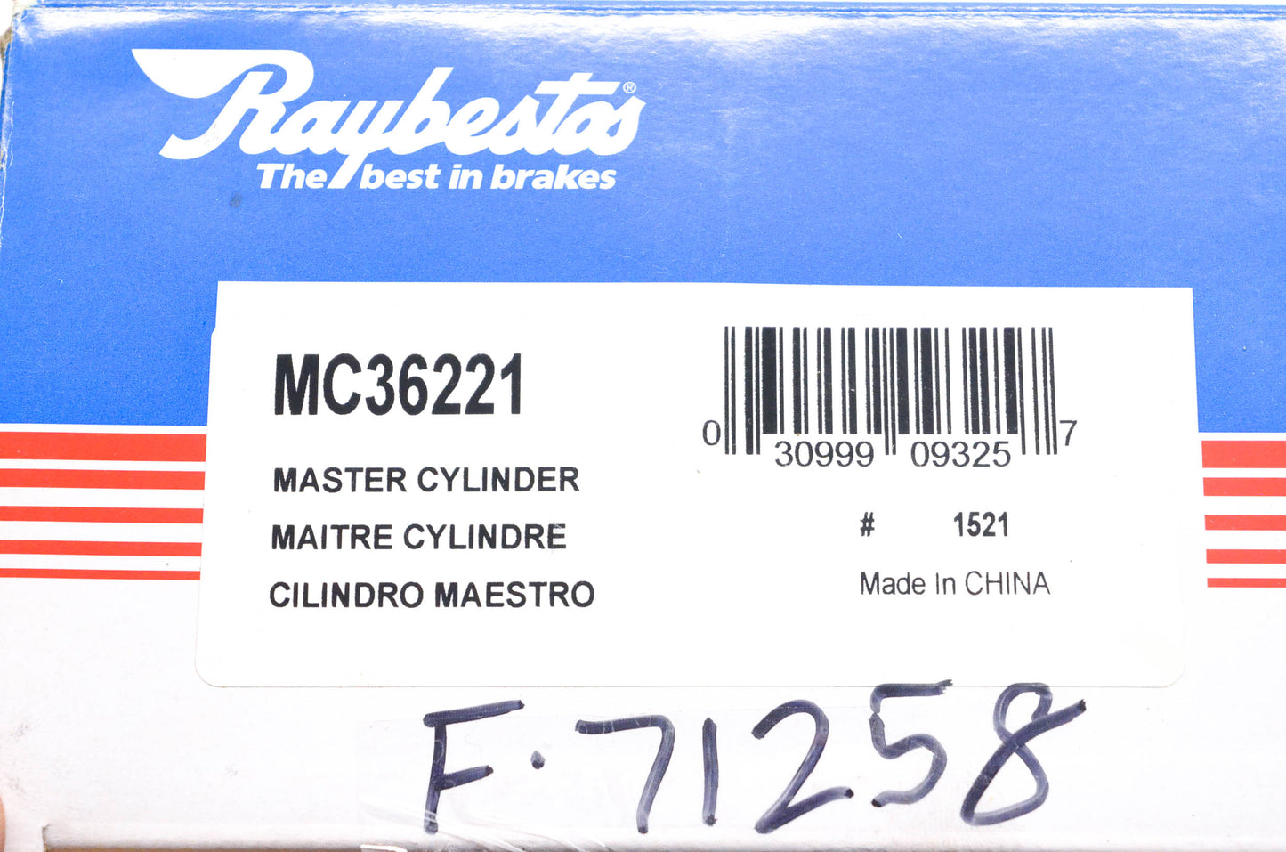 Raybestos MC36221, F71258 Master Brake Cylinder Kit NOS