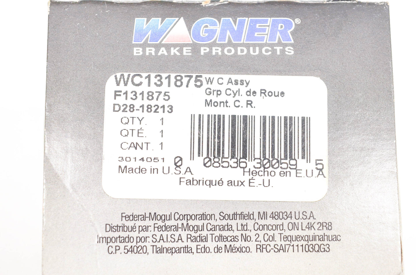 Wagner WC131875, F131875, D28-18213 Wheel Cylinder Assembly NOS