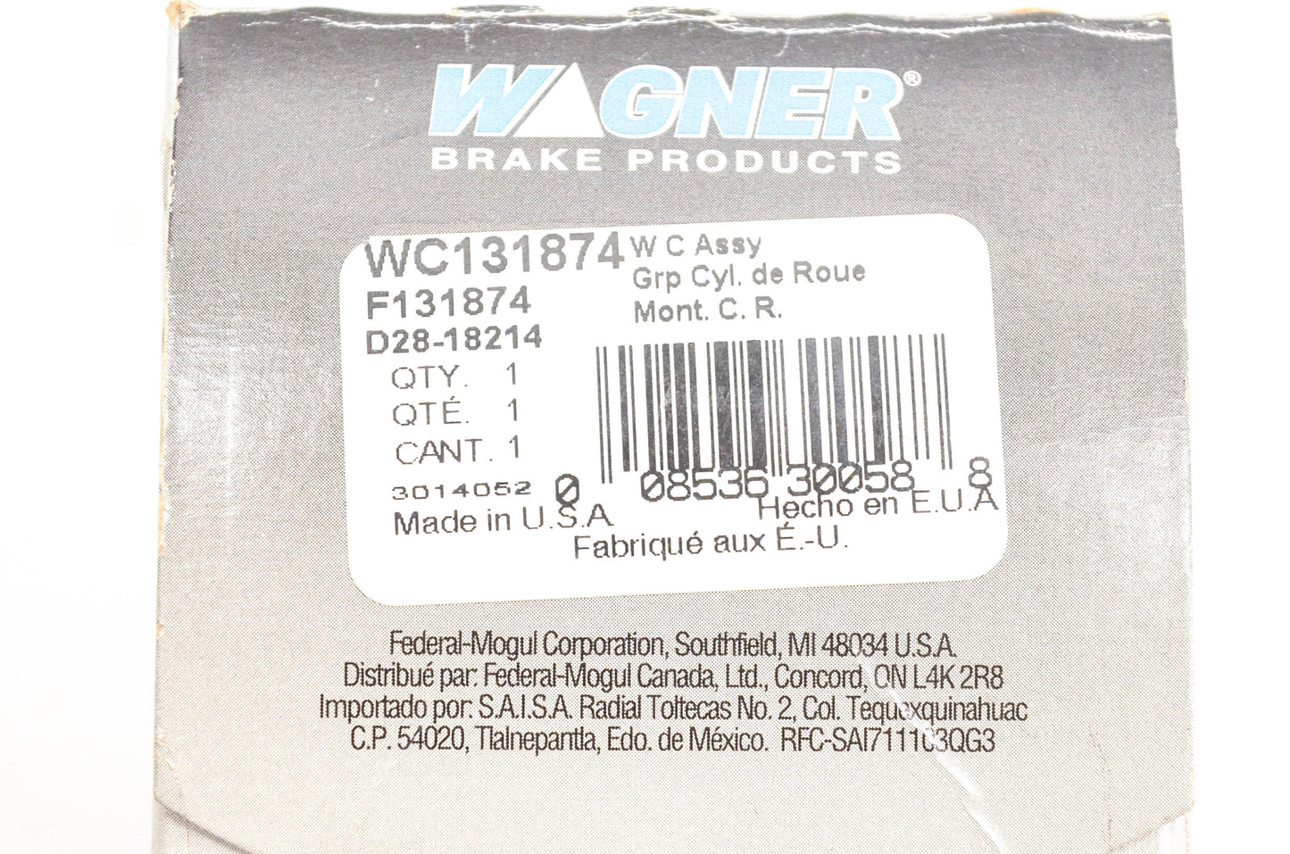 Wagner WC131874, F131874, D28-18214 Wheel Cylinder Assembly NOS