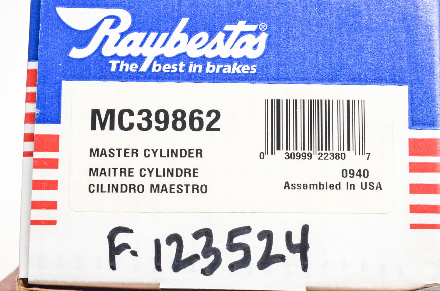 Raybestos MC39862, F123524 Master Cylinder Assembly NOS