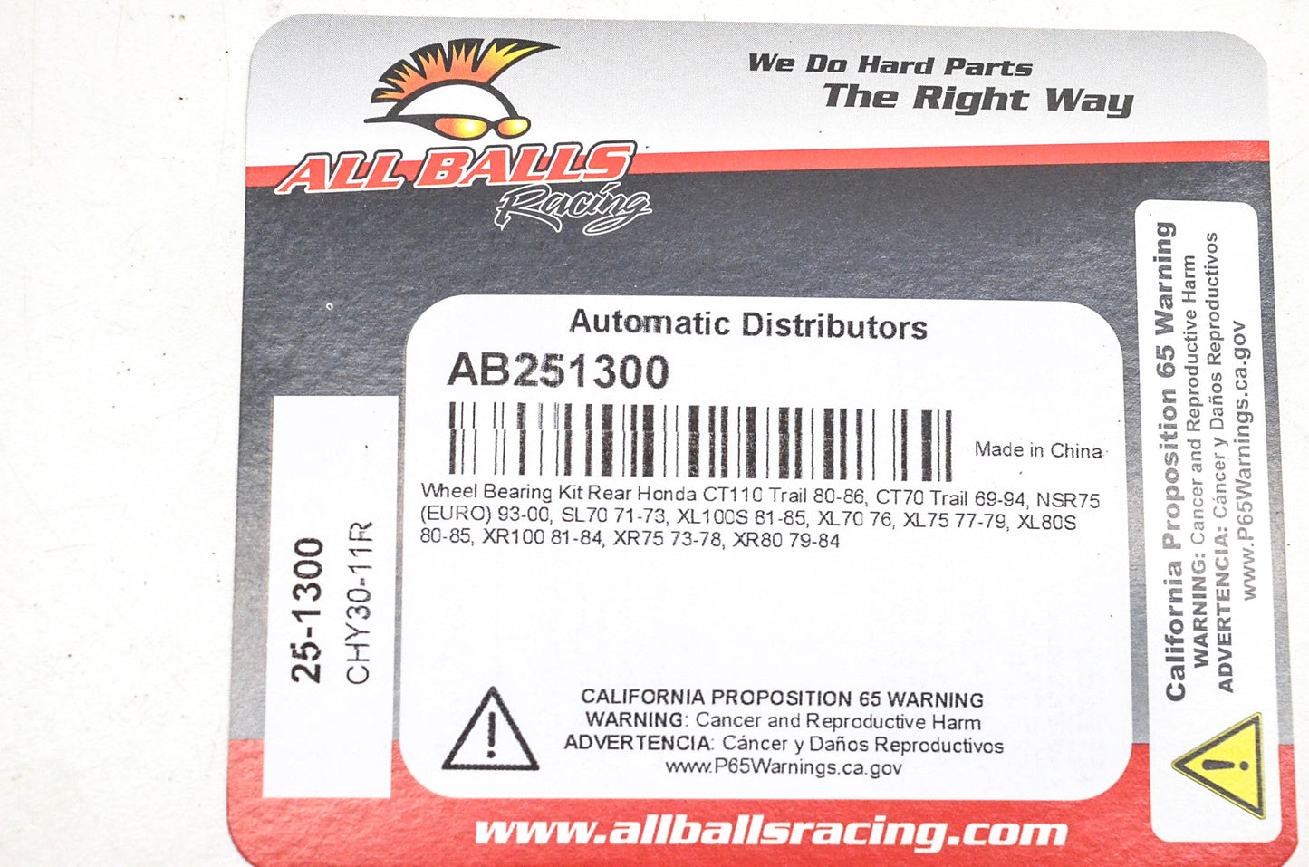 All Balls AB251300, 25-1300 Rear Wheel Bearing Kit NOS