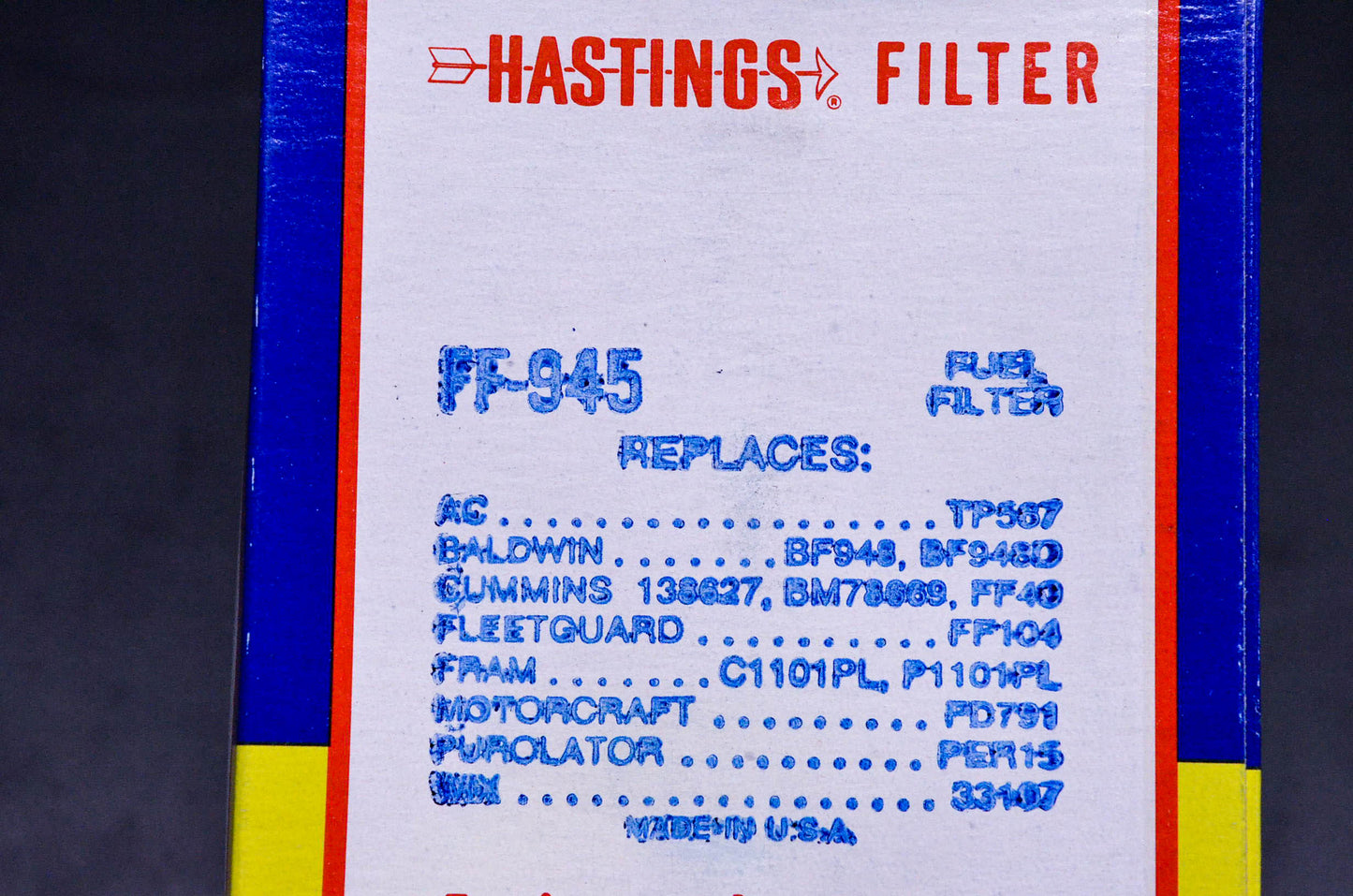 Hastings FF945 Fuel Filter Kit NOS