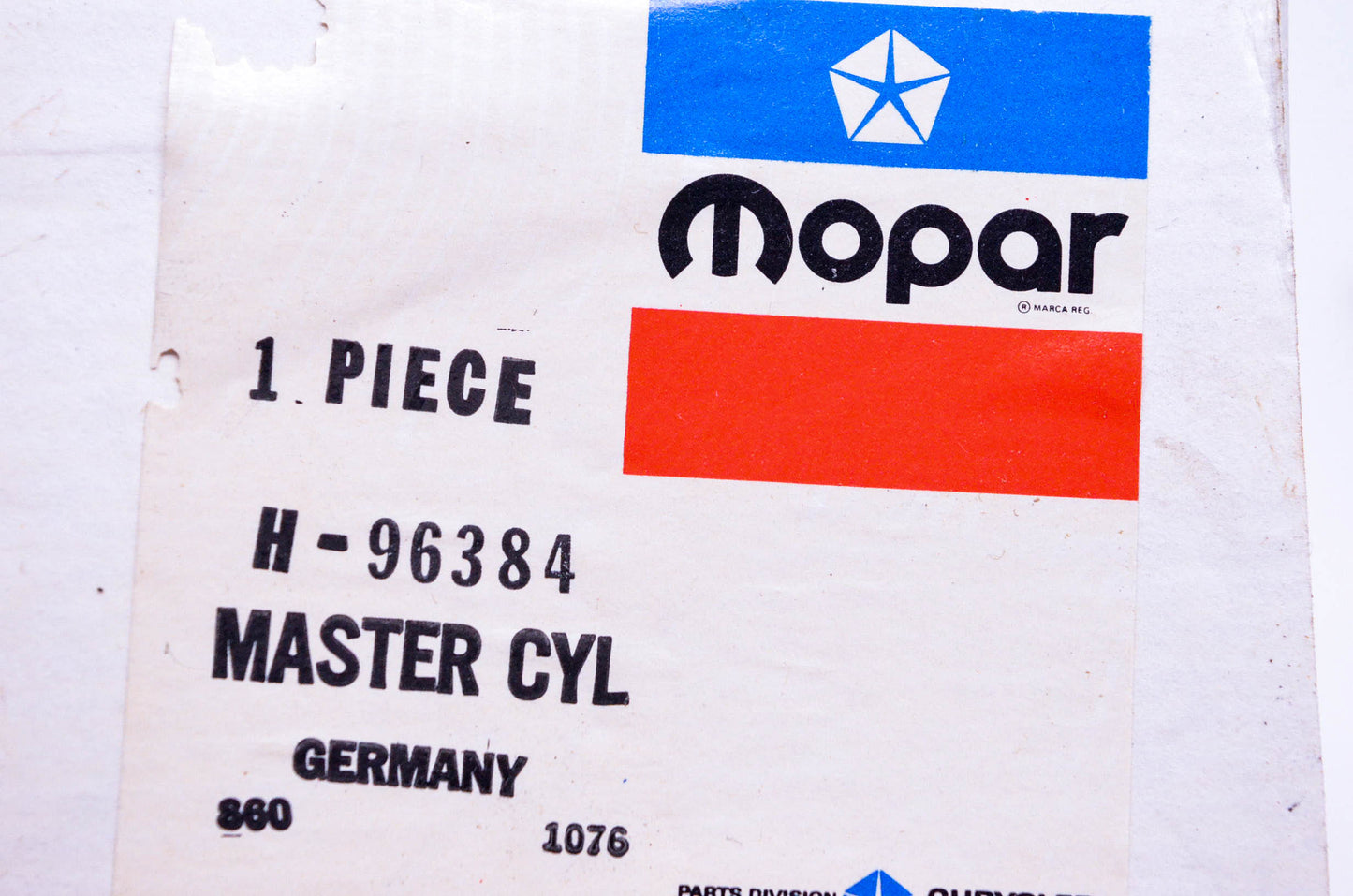 Mopar H96384, H-96384 Brake Master Cylinder NOS