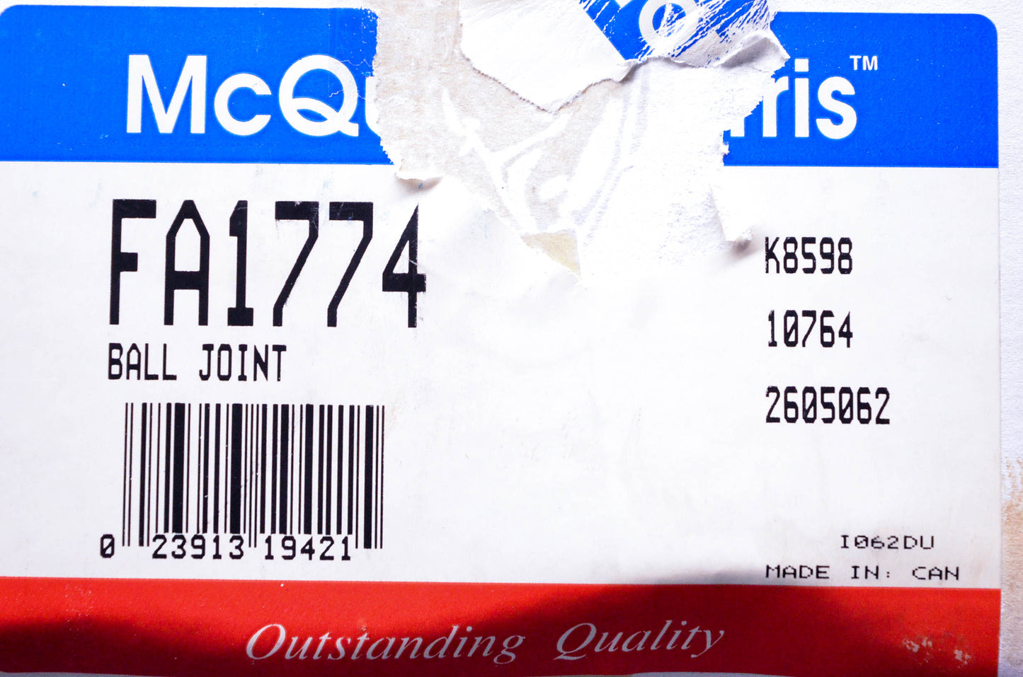 McQuay-Norris FA1774, K8598, 10764 Front Right Upper Suspension Arm & Ball Joint Kit NOS