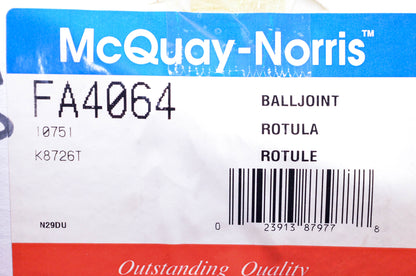 McQuay-Norris FA4064, 10751, K8726T Front Left Upper Suspension Arm & Ball Joint Kit NOS