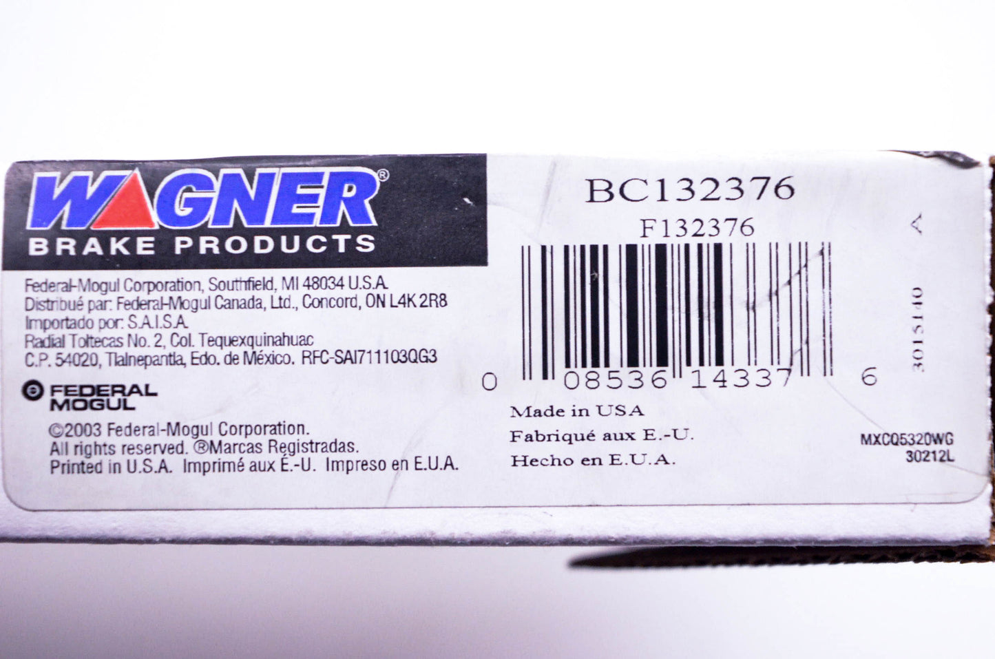 Wagner F132376, BC132376 Brake Cable NOS