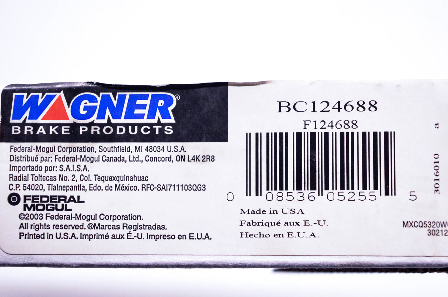 Wagner F124688, BC124688 Brake Cable NOS