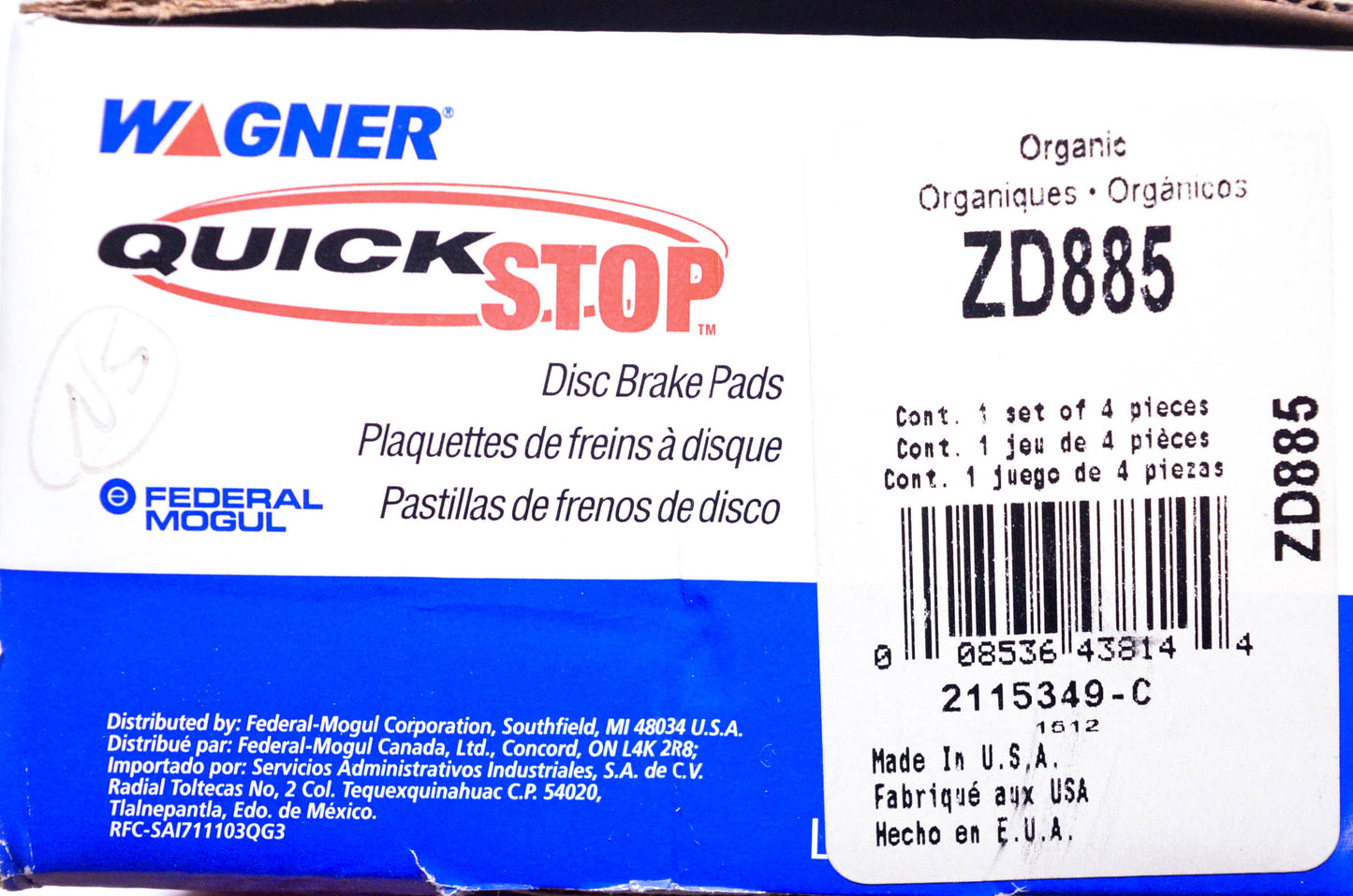 Wagner ZD885 Disc Brake Pad Kit NOS