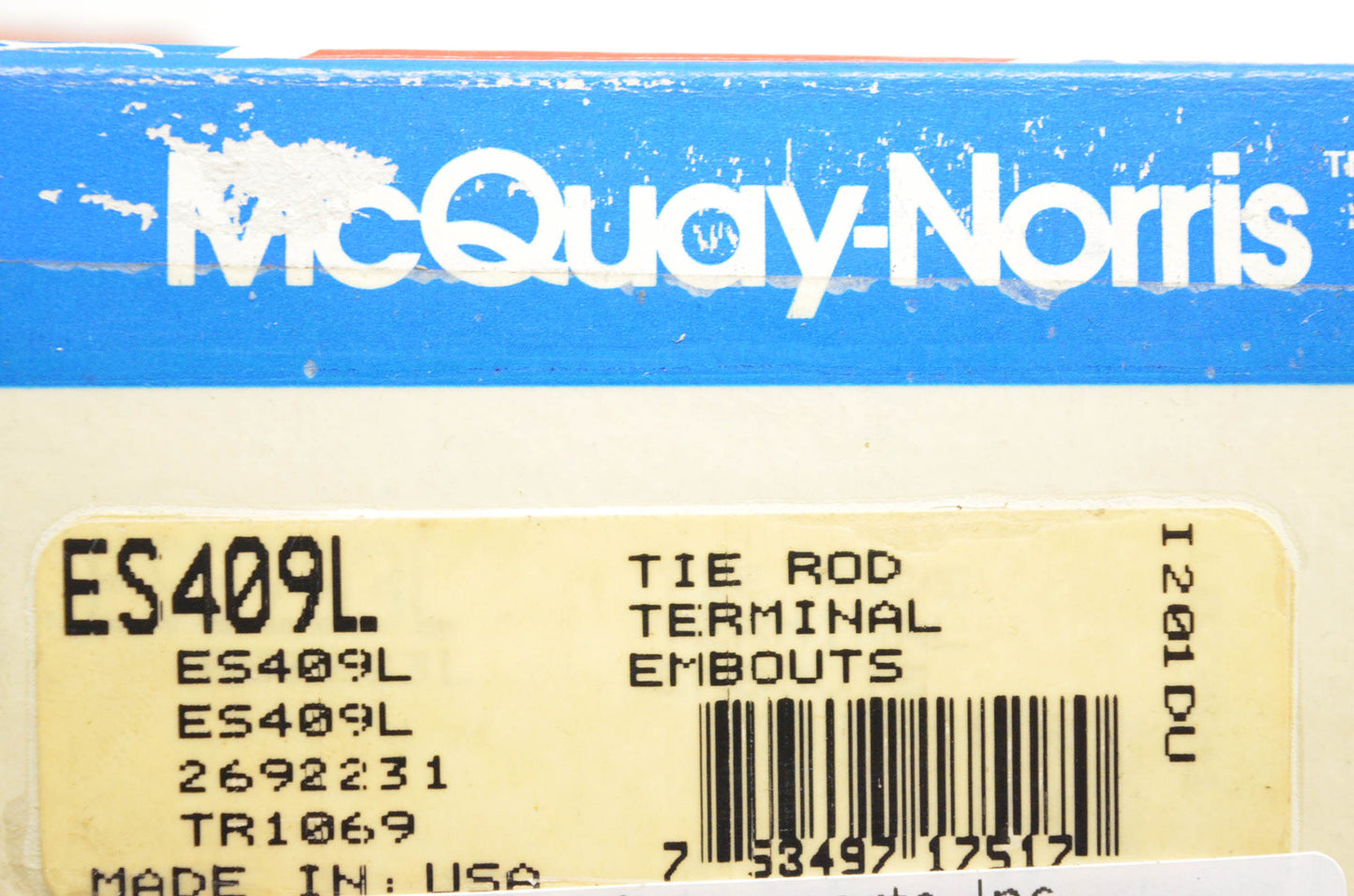 McQuay-Norris ES409L, 2692231, TR1069 Tie Rod Terminal Kit NOS