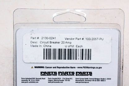 Moose Utilities Division 2130-0241 Circuit Breaker 20Amp NOS