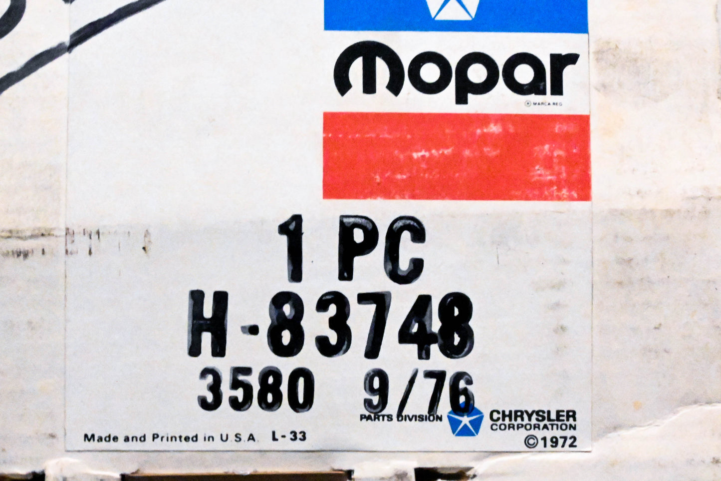 Mopar H83748, H-83748 Master Cylinder Assembly NOS