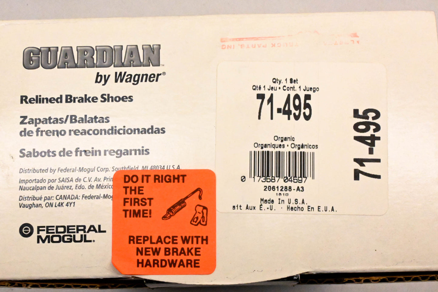 Wagner 71-495 Guardian Relined Brake Shoe Kit NOS