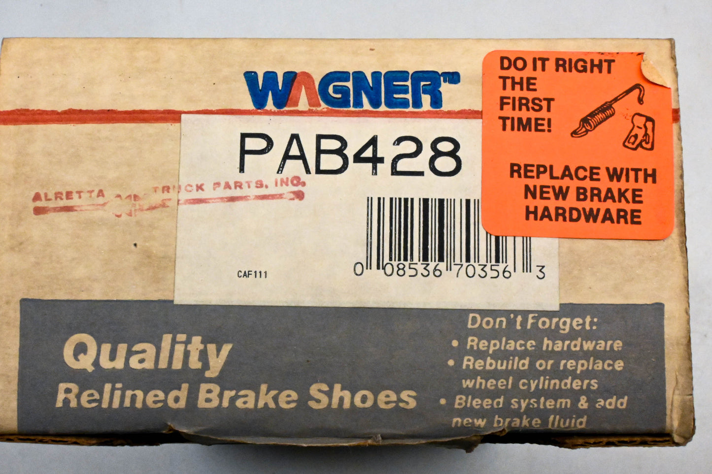 Wagner PAB428 Relined Brake Shoe Kit NOS