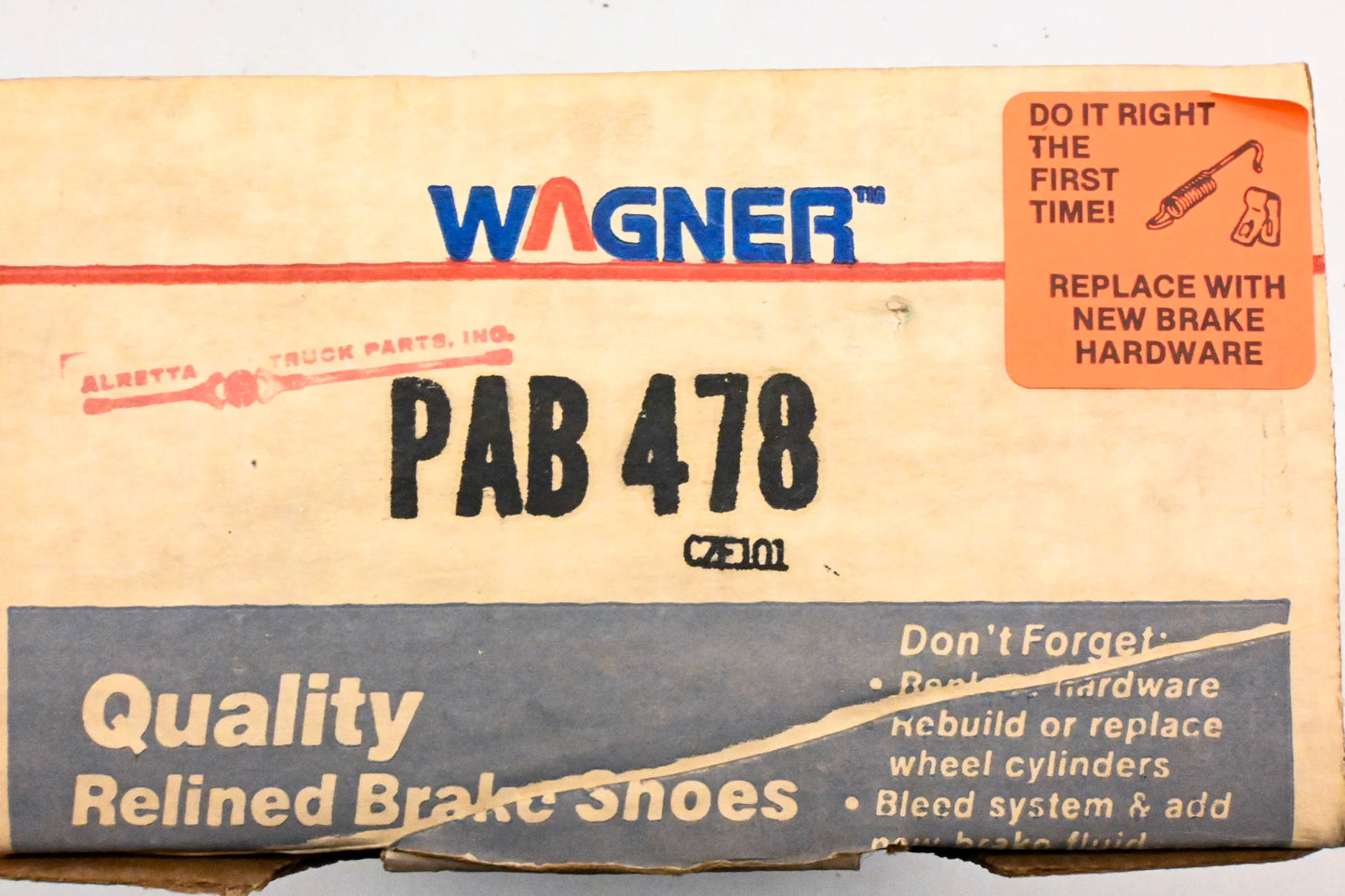 Wagner PAB478 Relined Brake Shoe Kit NOS