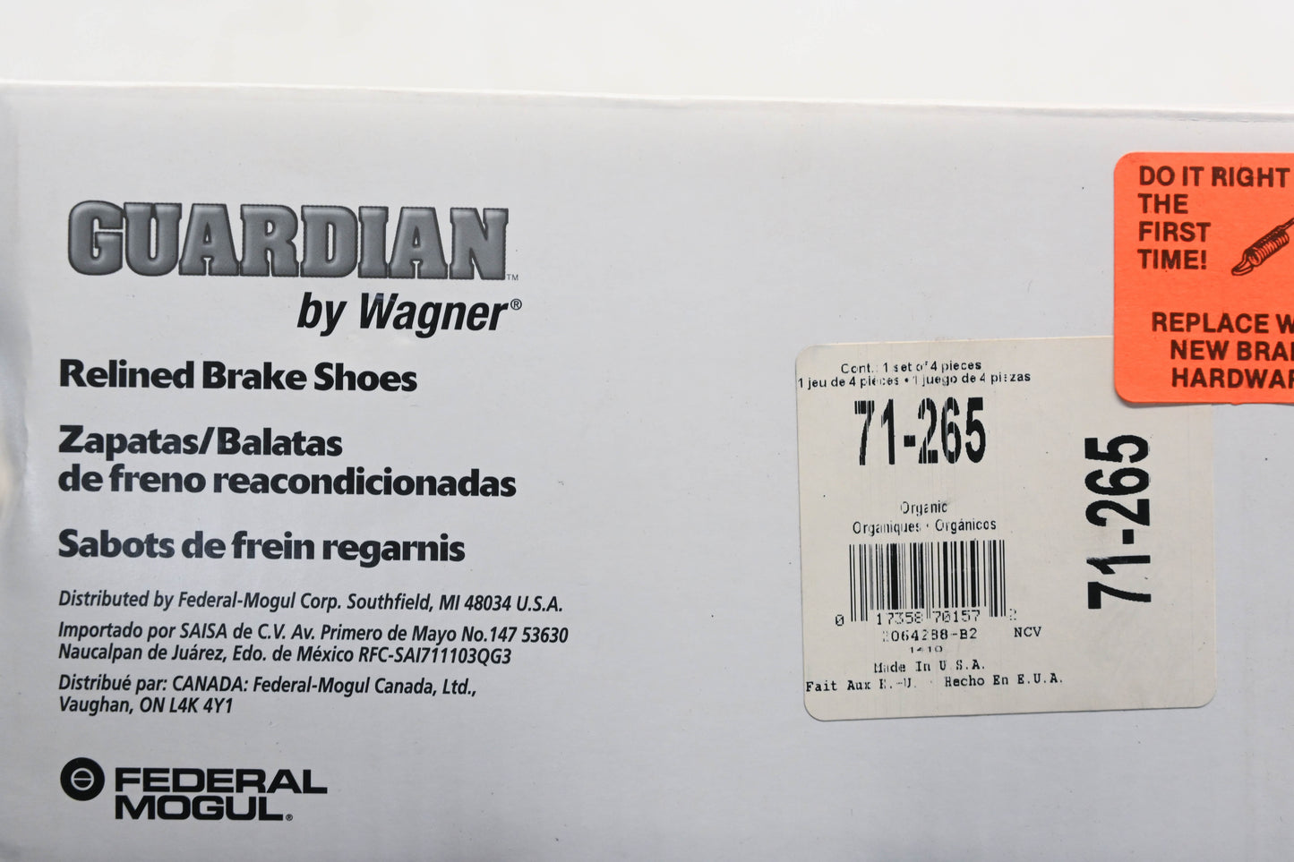 Wagner 71-265 Guardian Relined Brake Shoe Kit NOS