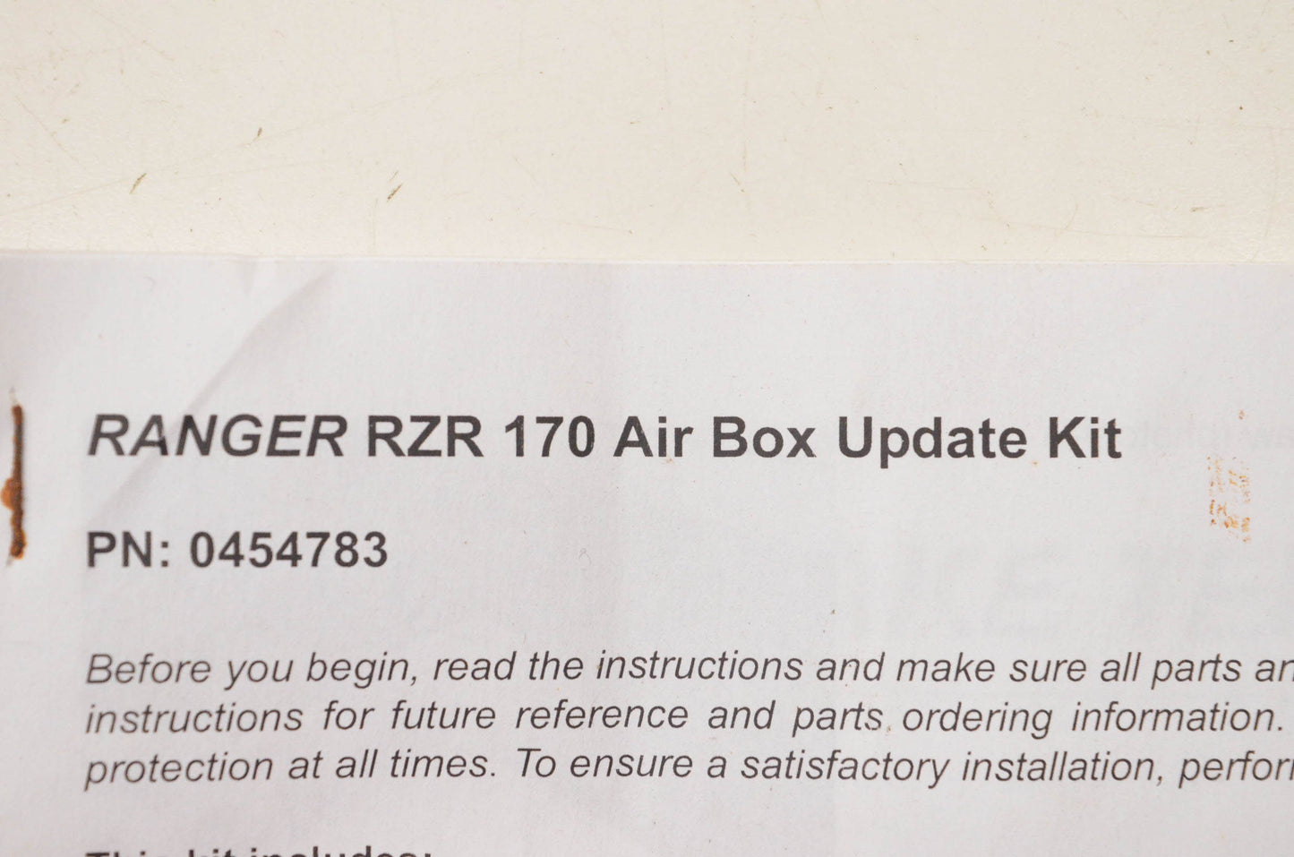 OEM Polaris 0454783 Airbox Kit 2010 RZR 170 0 NOS