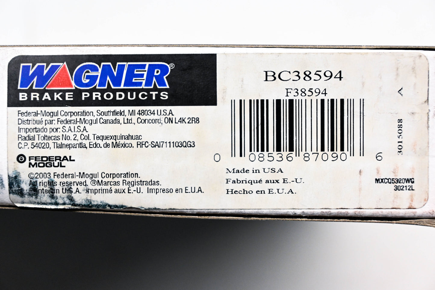 Wagner BC38594, F38594 Brake Cable Kit NOS