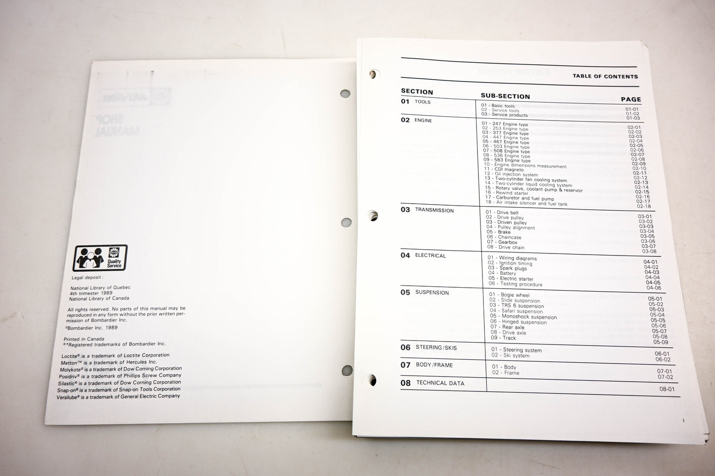 Ski Doo 484056000 Snowmobile 1990 Shop Manual