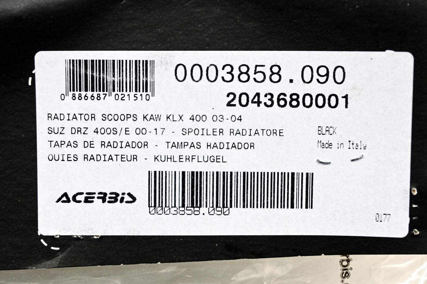 Acerbis 0003858.090, 2043680001 Black Radiator Scoop Kit NOS