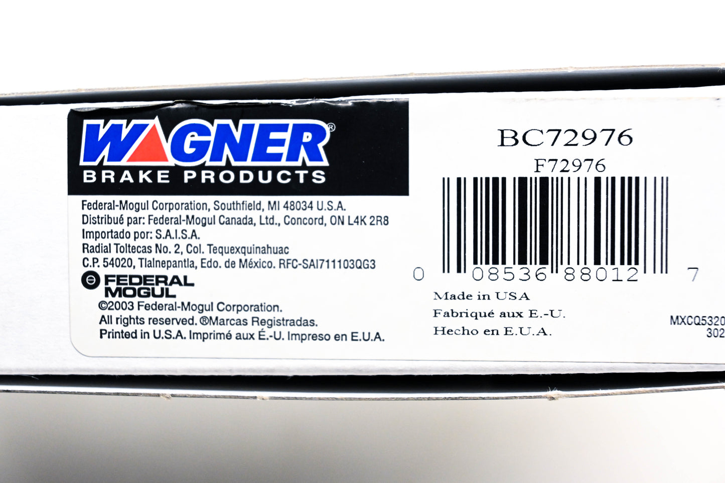 Wagner BC72976, F72976 Brake Cable Kit NOS