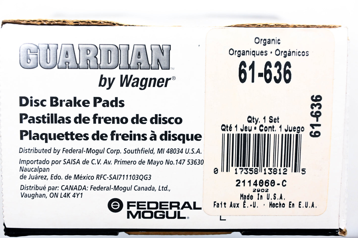 Wagner 61-636 Guardian Disc Brake Pad Kit NOS